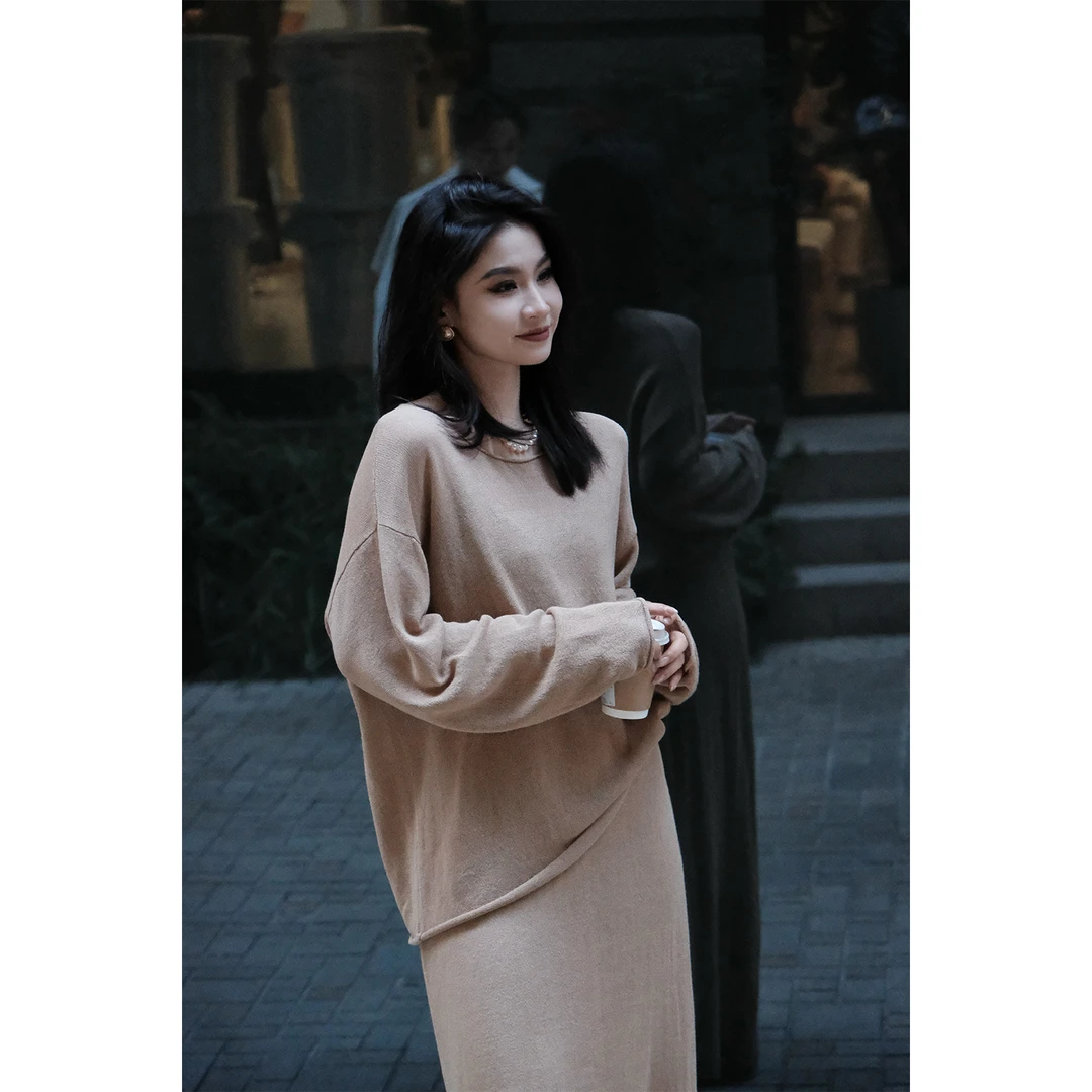 VIP回馈【慢生活】微胖轻奢设计款女春针织衫半裙套装PR503E11/10