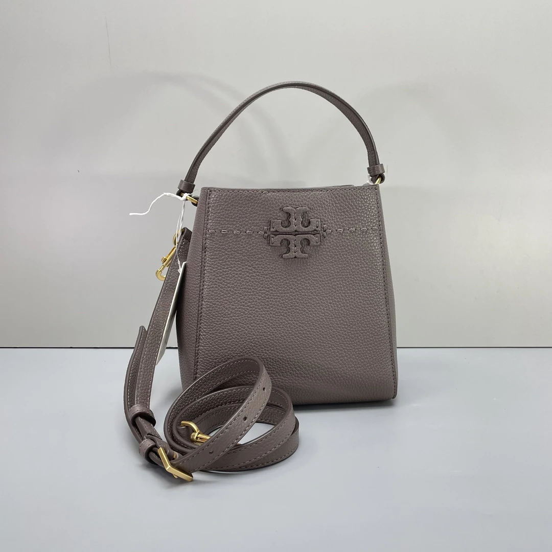 99新 TORY BURCH/汤丽柏琦 小林/灰色小水桶包18x19x12cmBG051603