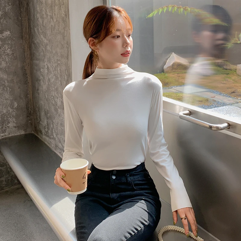 高领秋衣女内搭秋冬磨毛打底衫修身收腰保暖内衣外穿长袖T恤百搭