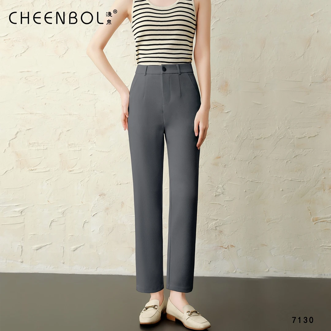 7130春夏新款休闲法棍裤宽松时尚通勤百搭直筒裤高腰气质显瘦裤子
