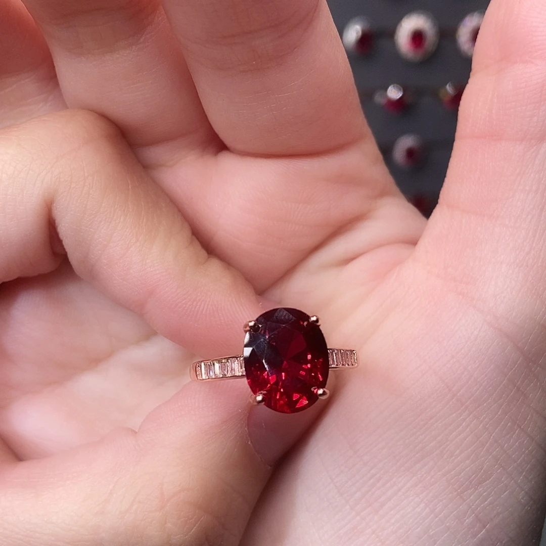 戒指银S925镶嵌红宝石