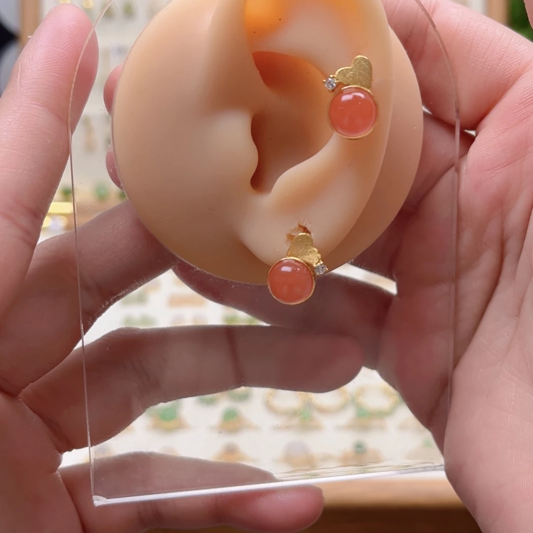 和田玉银S925镶嵌耳饰