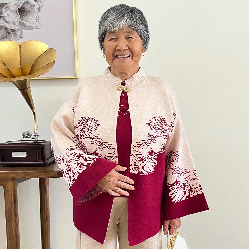 妈妈装秋装外套新中式国风奶奶装秋季针织两件套开衫气质秋装衣服