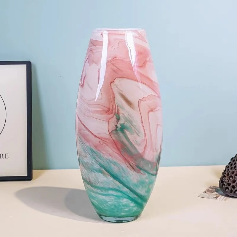 高级感复古设计粉色山水画琉璃花瓶