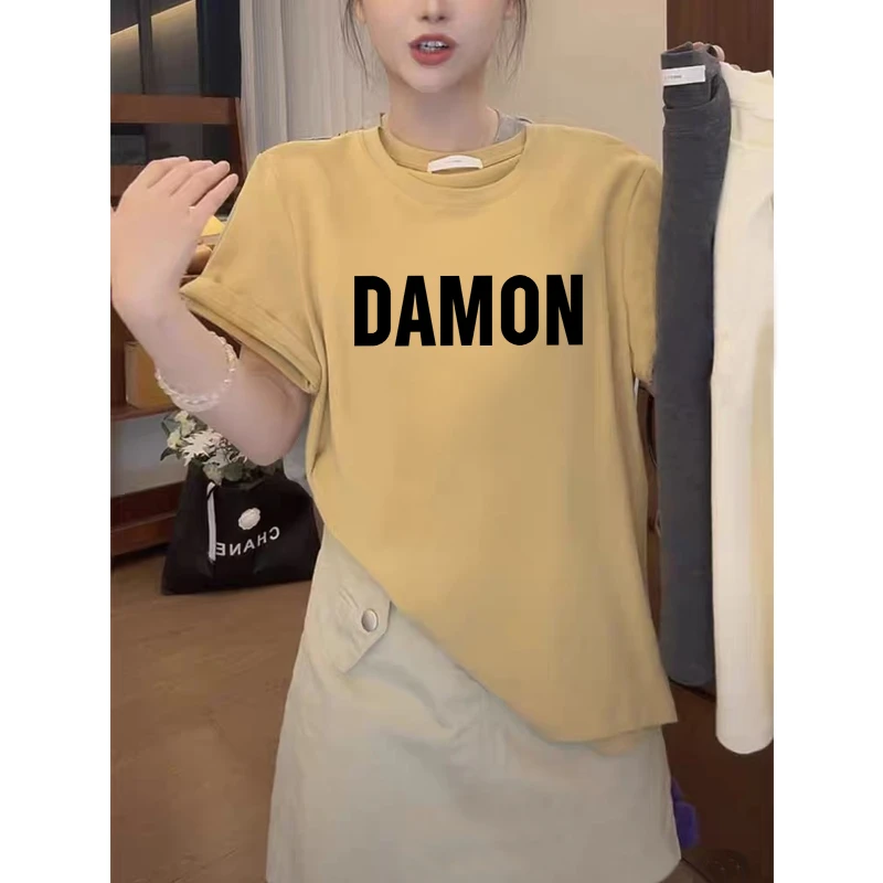 设计感小众正肩短袖t恤女2025新款流行时尚百搭洋气黄色上衣夏季
