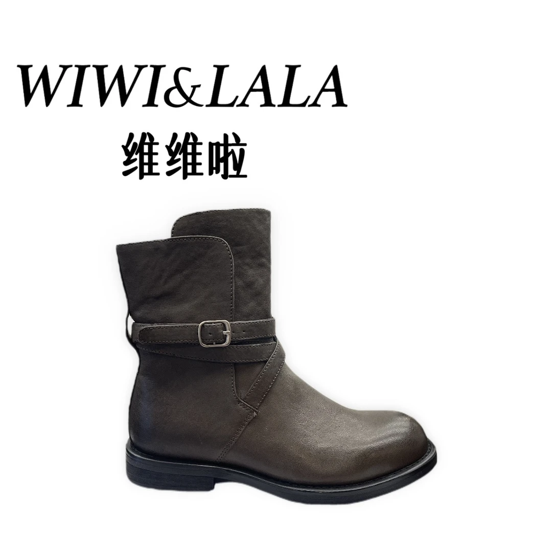 【维维啦】AW25秋款牛皮绑带短靴Y 9606-1