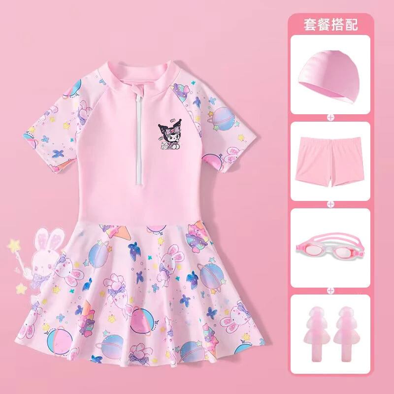 库洛米夏季新款儿童泳衣女童公主宝宝连衣裙大童女孩甜美游泳衣夏