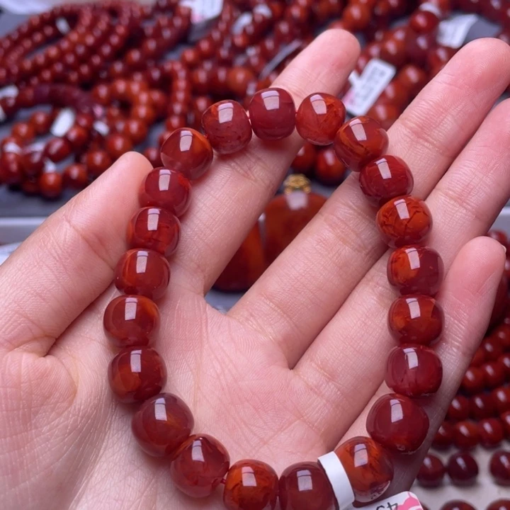 南红玛瑙未镶嵌其他10➕精品瓦西牛血红火焰老型手串