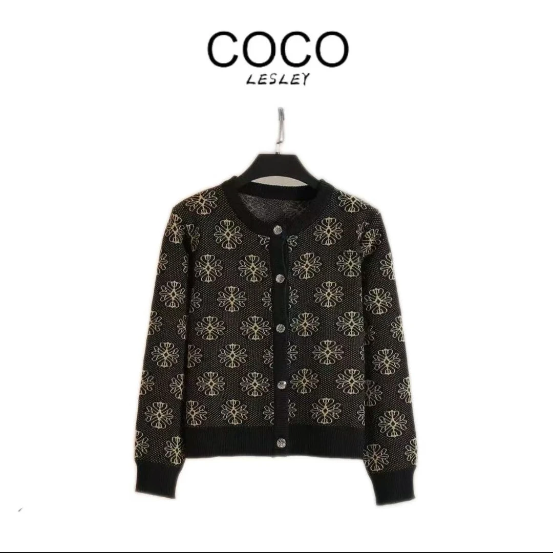 【COCOLESLEY】欧韩复古新款长袖针织绣花重工轻奢开衫休闲显瘦上衣