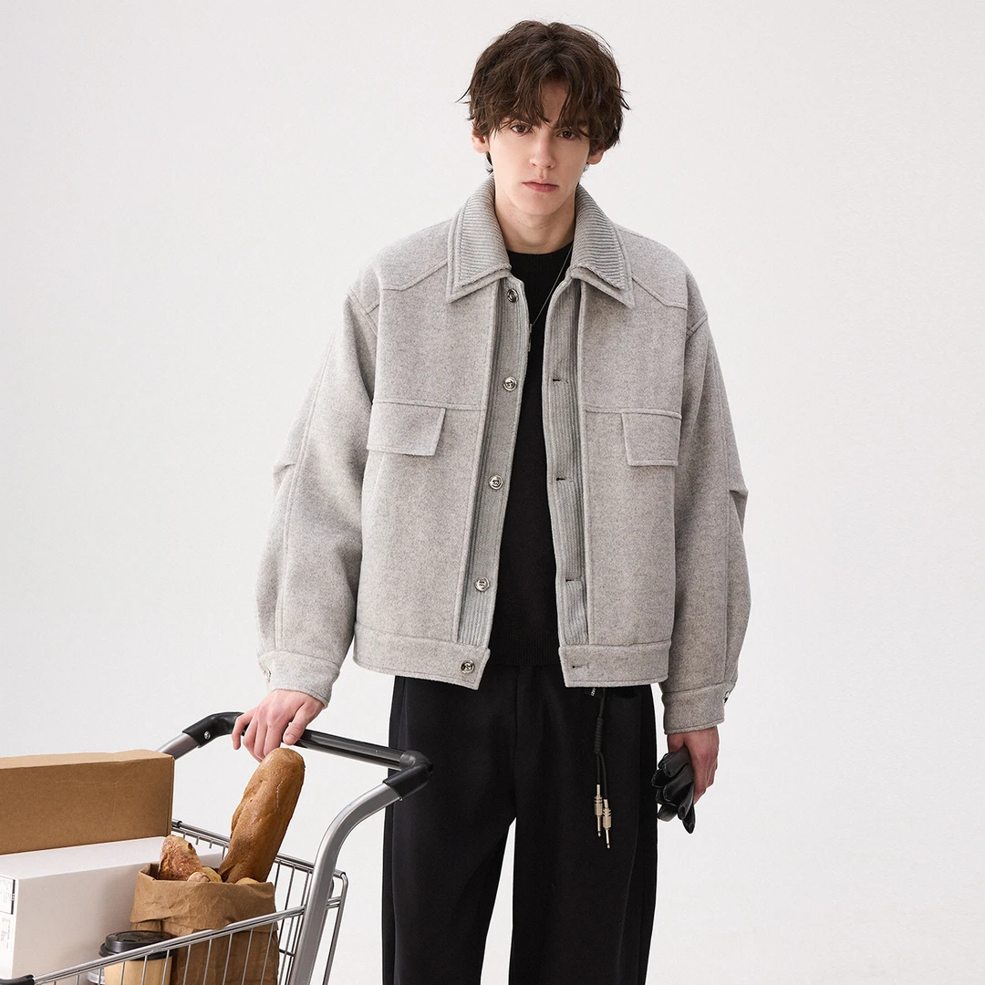 CHICERRO西西里男装双领撞色假两件呢料外套休闲宽松翻领复古百搭