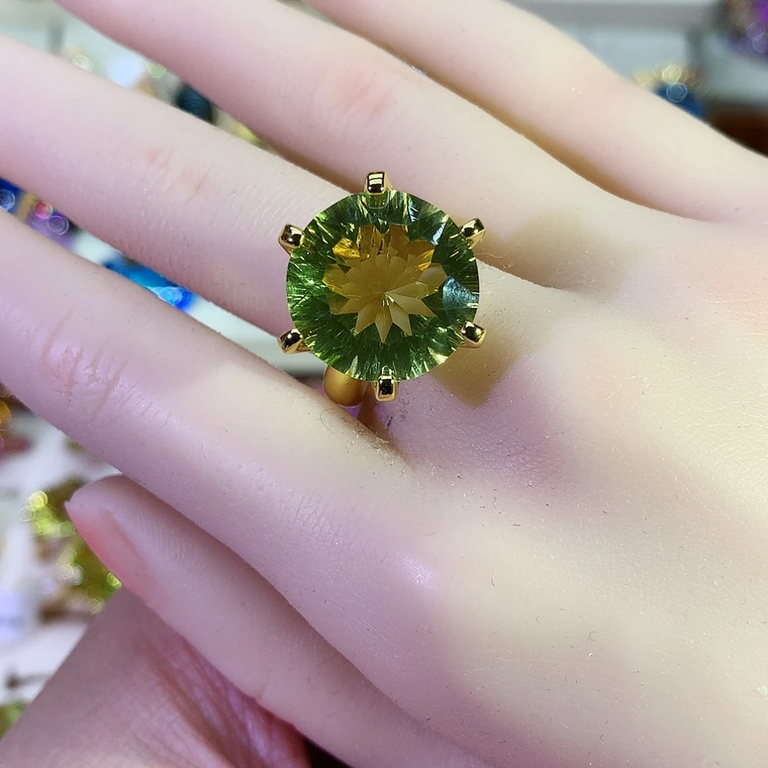 黄晶戒指银S925镀金镶嵌