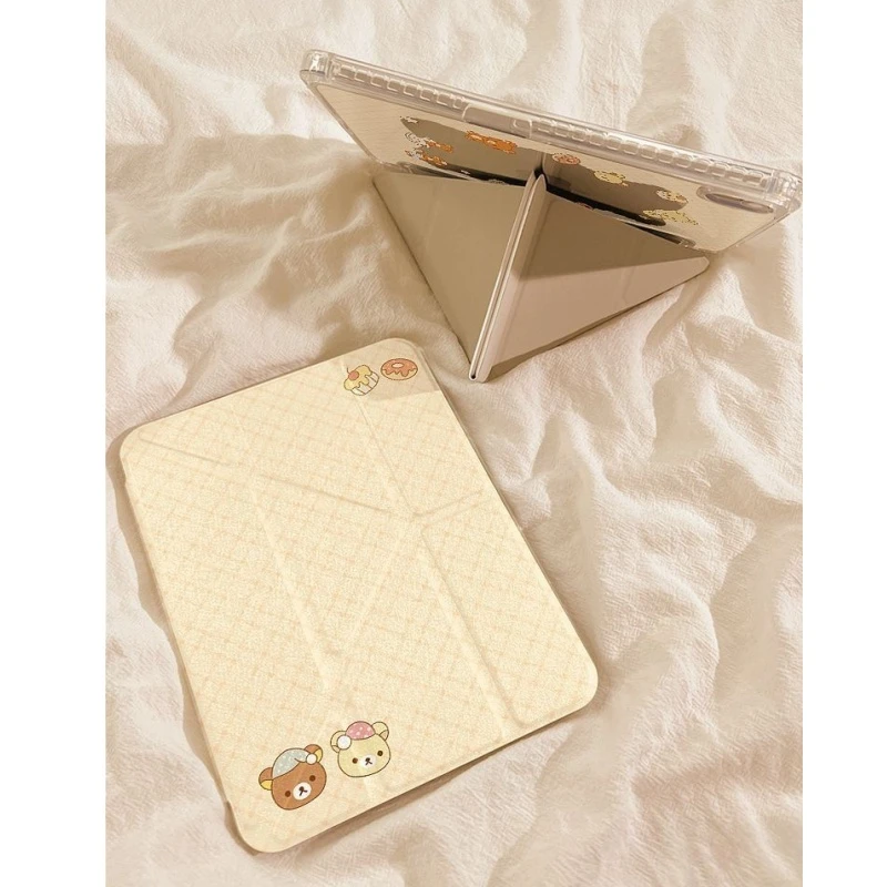 黄格纹Y型ipad保护壳9/10/11代轻松熊air7亚克力10.9寸带笔槽防弯