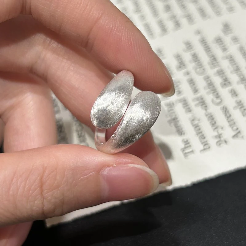 925银戒指 磨砂拉丝交叉水滴戒指韩版简约风J578