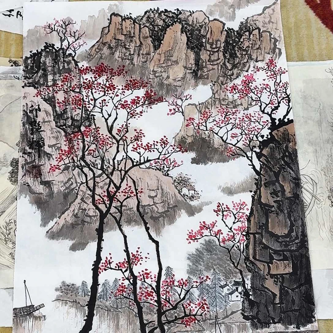 国画四尺三开手绘作品