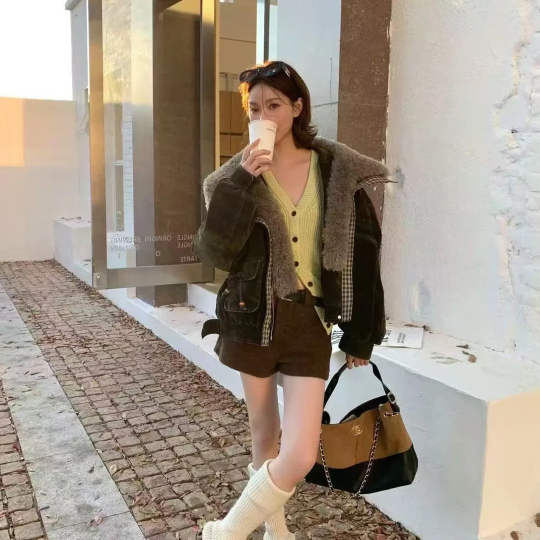 大.颜 冬韩版加绒连帽卫衣卫裤棉服外套保暖套装
