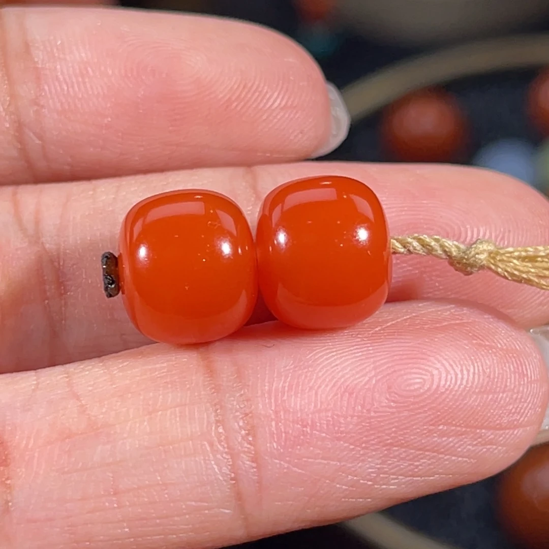 南红玛瑙未镶嵌滴水洞老型对珠10.1mm