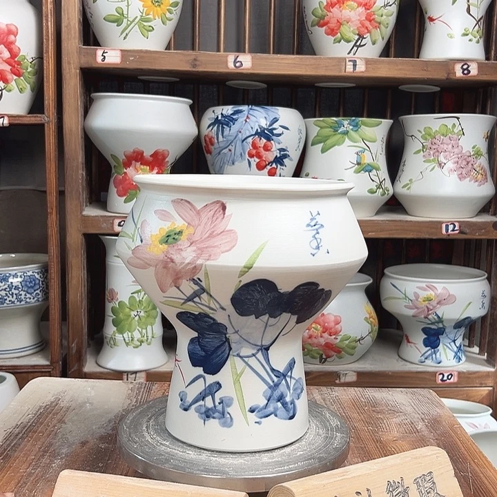 摆件高脚荷花新款陶瓷陶瓷