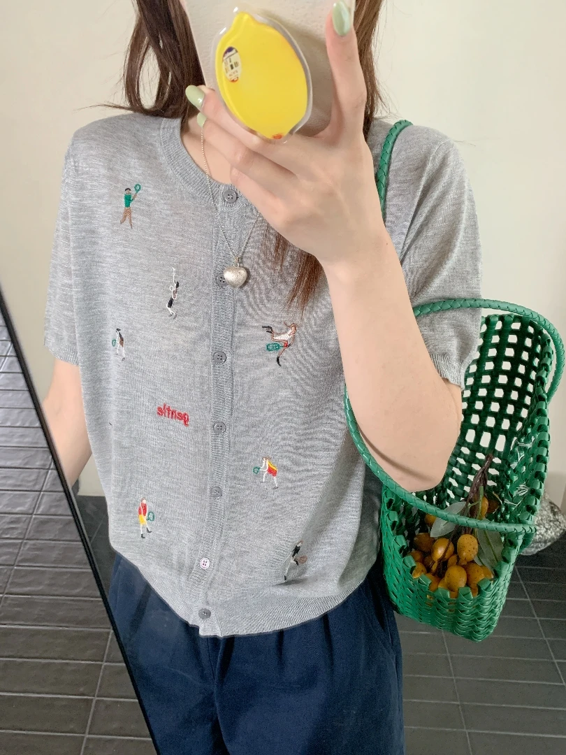 【DUODUO 839902】夏季新款开衫短袖外搭针织女宽松针织衫