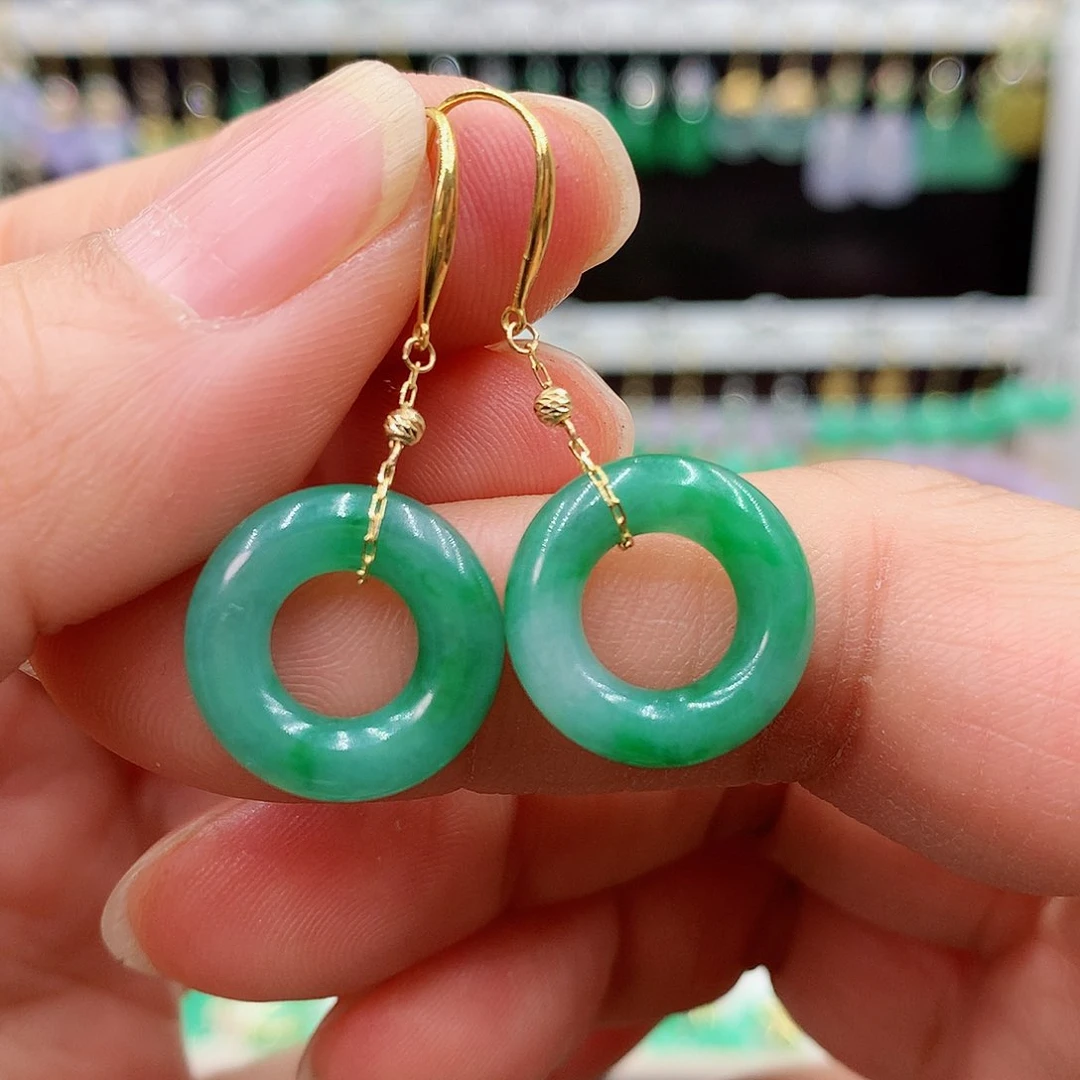 翡翠耳饰18K金镶嵌的