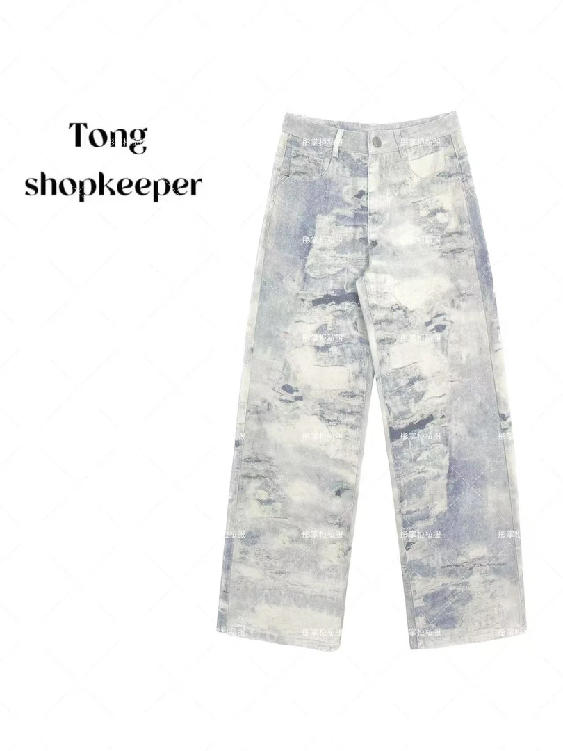 QJ/彤掌柜1681951 夏款2025时装秀款晕染小众设计重磅水洗牛仔裤