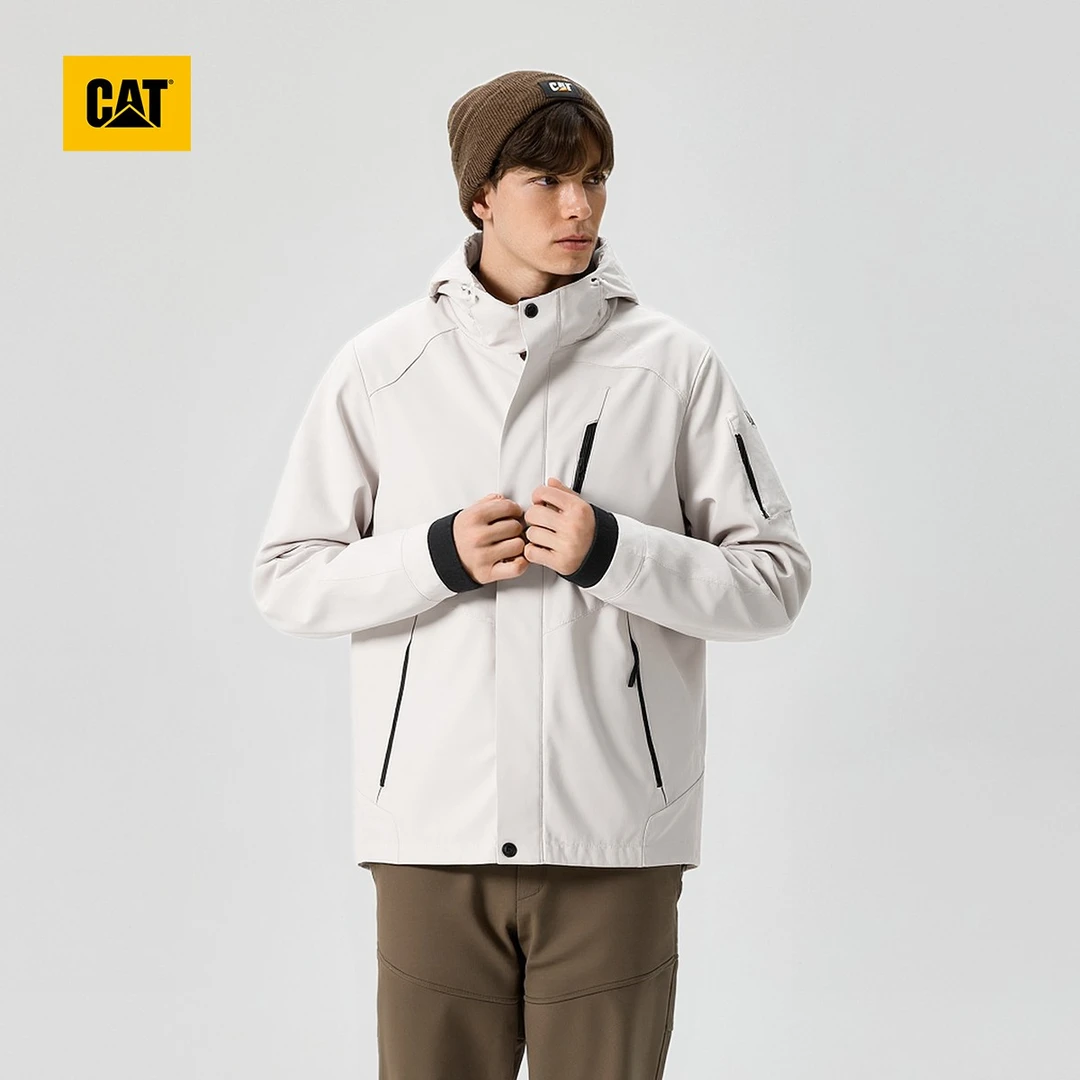 CAT卡特秋冬防泼水休闲长袖三合一可拆卸连帽羽绒服外套男S