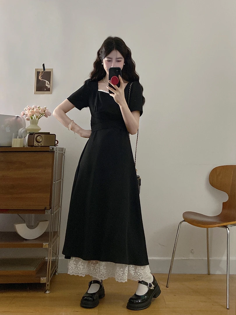 霁棠法式夏季连衣裙大码胖mm气质小个子沙滩裙设计感小众女士长裙