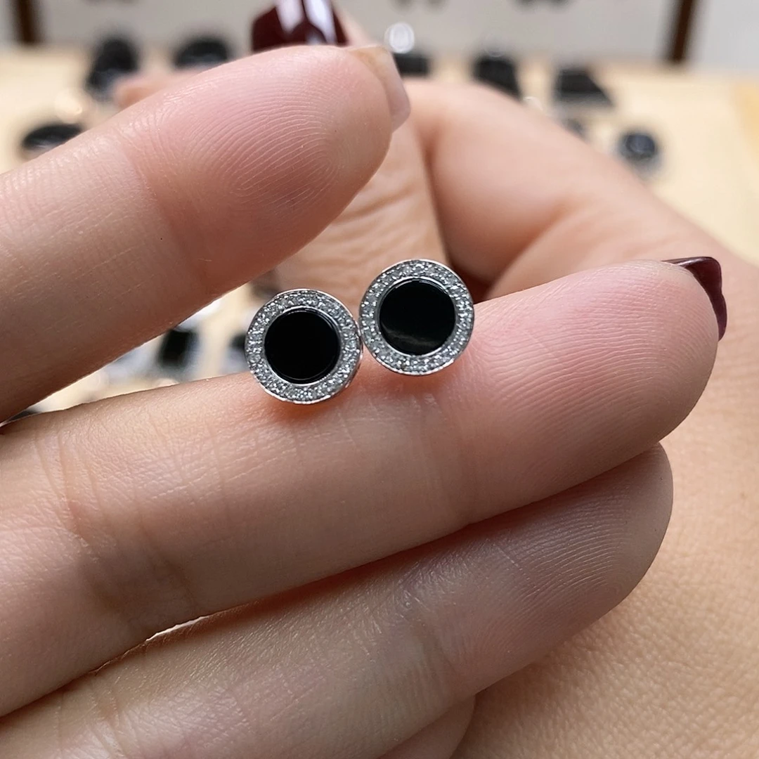 翡翠耳饰18K金镶嵌墨翠