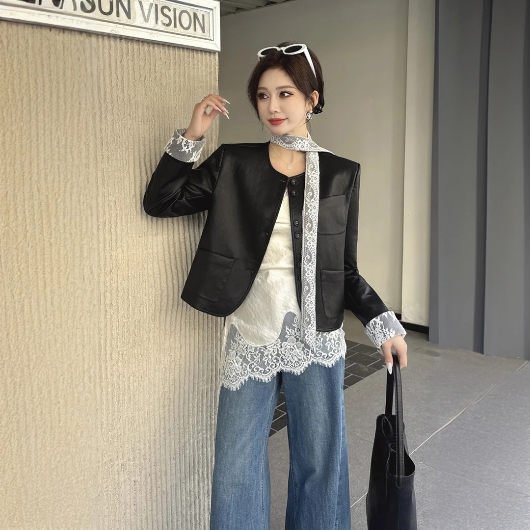 ABJ【时尚风】独特超好看小众设计感皮衣夹克女短款机车外套上衣