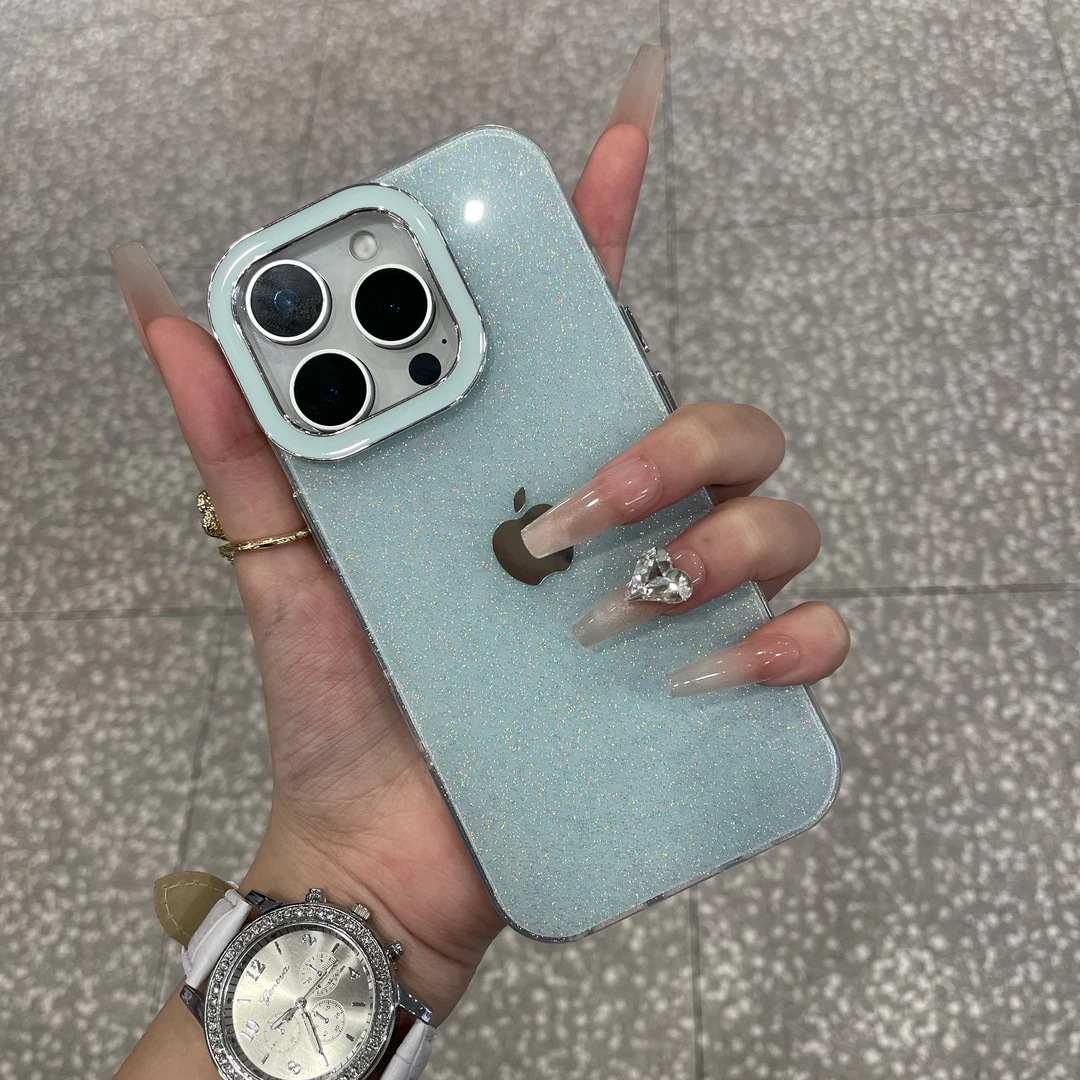 ins风简约纯色闪粉轻奢适用iPhone16手机壳15/14高级感气质防摔13