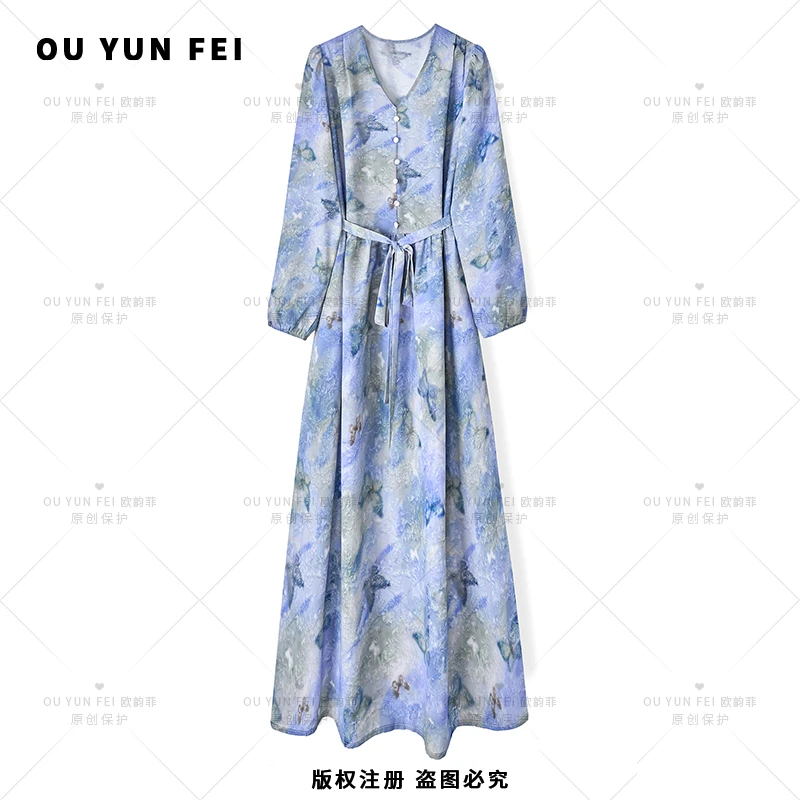 高级感连衣裙女夏季新款气质显瘦穿搭印花长裙F1928