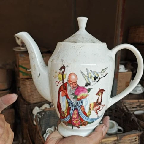 库存瓷片老寿星单孔水壶容量1700