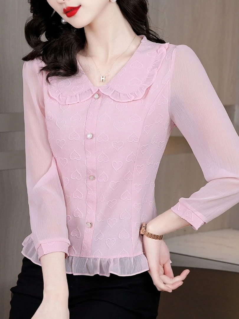 妈妈洋气娃娃领雪纺衫女衬衣2025春夏时尚女士衬衫减龄小衫女上衣