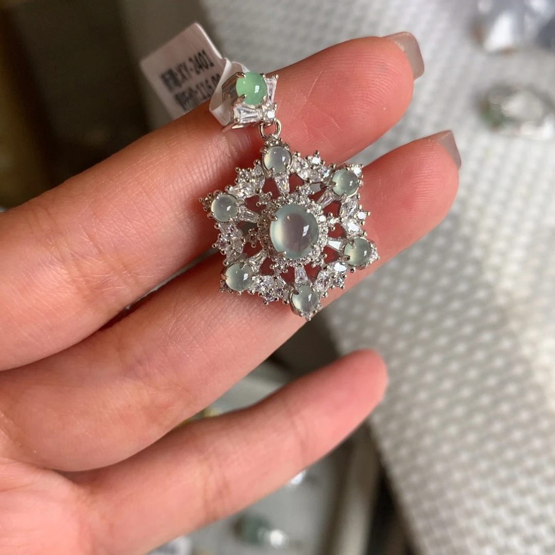 祈***安翡翠银S925镶嵌戒指吊坠