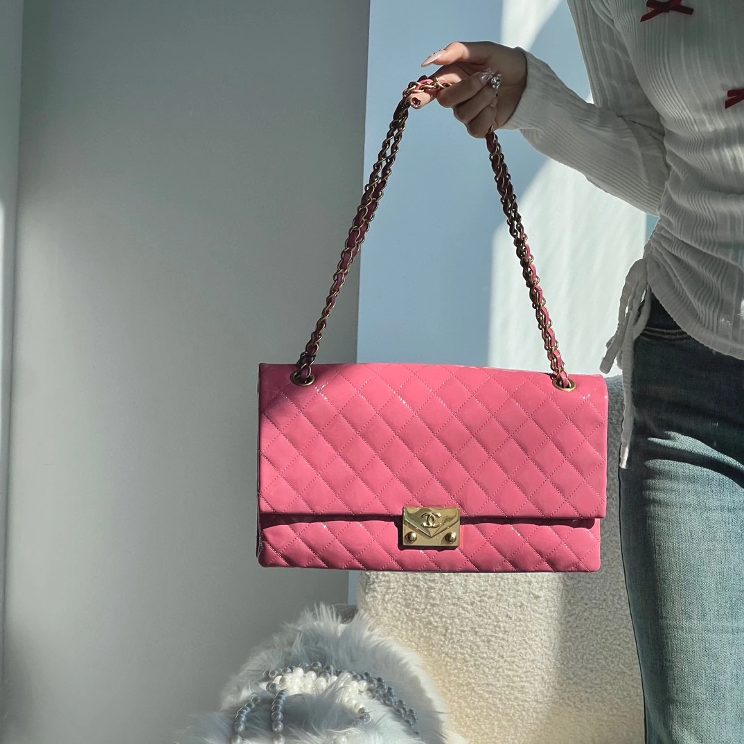 95新 Chanel/香奈儿 chanel少女粉单肩链条斜挎包