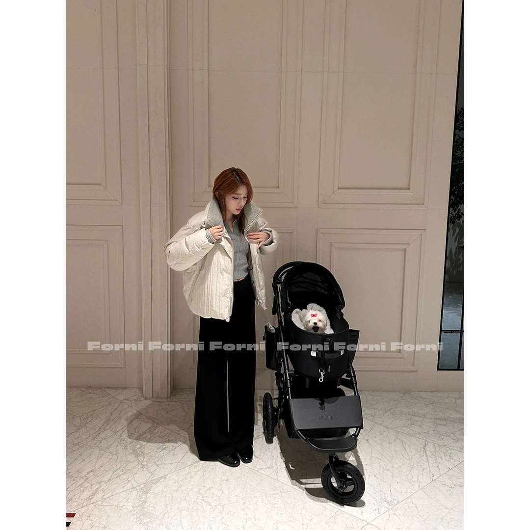 FORNI 软心面包 假两件针织翻领短款羽绒外套