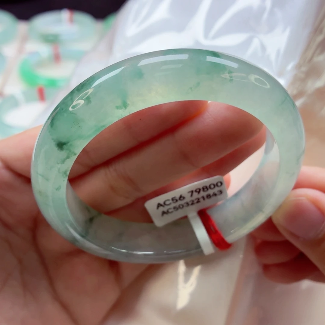 翡翠未镶嵌手镯85号整圈起光冰飘花99