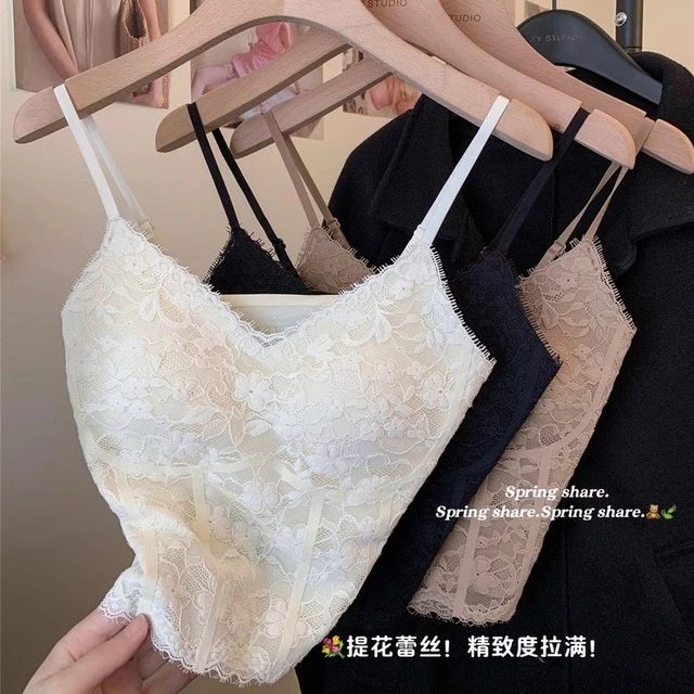 A piece云朵法式性感蕾丝吊带背心女带胸垫免穿文胸内衣打底上衣