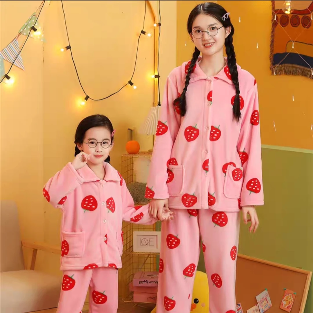 (亲子)母女款法兰绒开衫家居服儿童法兰绒睡衣