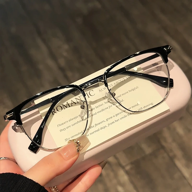 斯文半框理工男近视眼镜网上可配度数防蓝光大脸眼睛框架镜框镜架