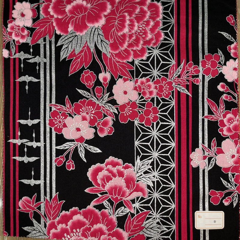 【 国内现货 】烫金和服 条纹樱花日本进口纯棉和风烫金面料半米