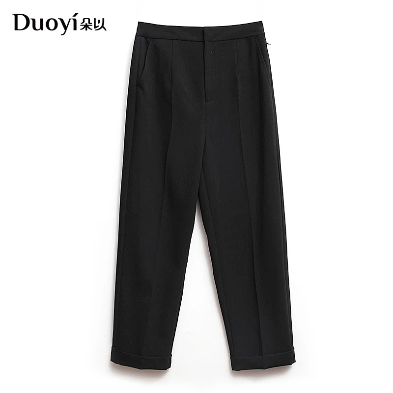 朵以2025秋季新款简约通勤卷边脚口直筒裤西装裤女39DQ231092