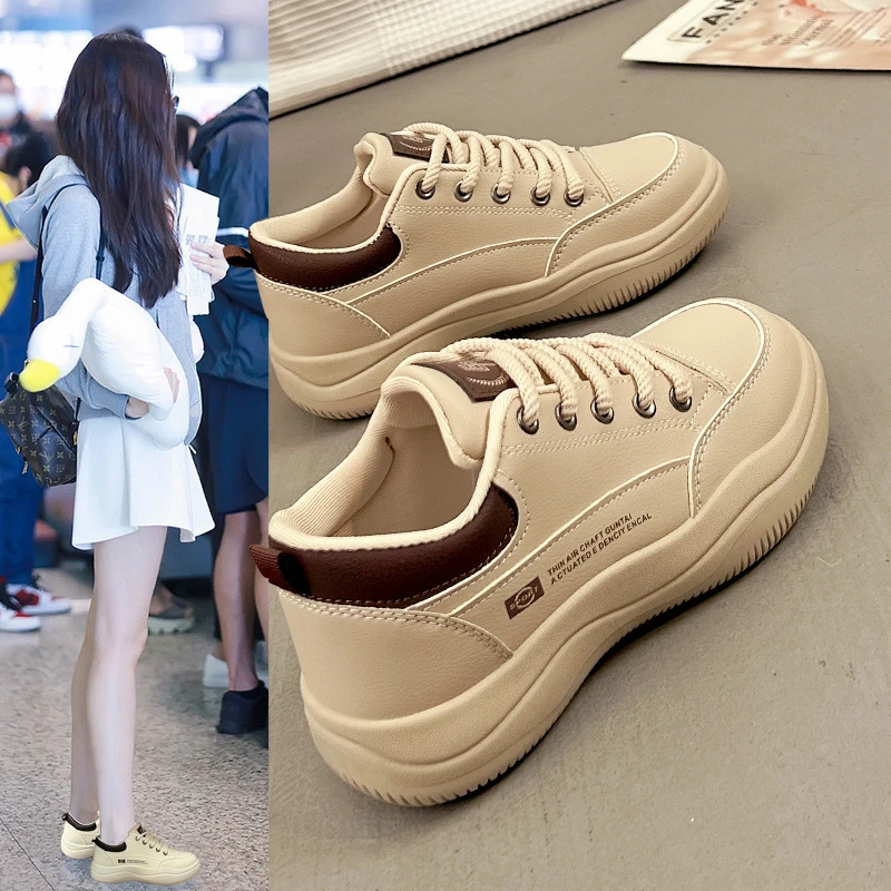 流光风2025春秋季皮面小白鞋百搭女鞋舒适学生跑步运动鞋网红板鞋