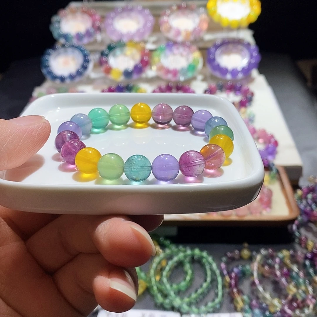 萤石未镶嵌手链荧光彩虹10加