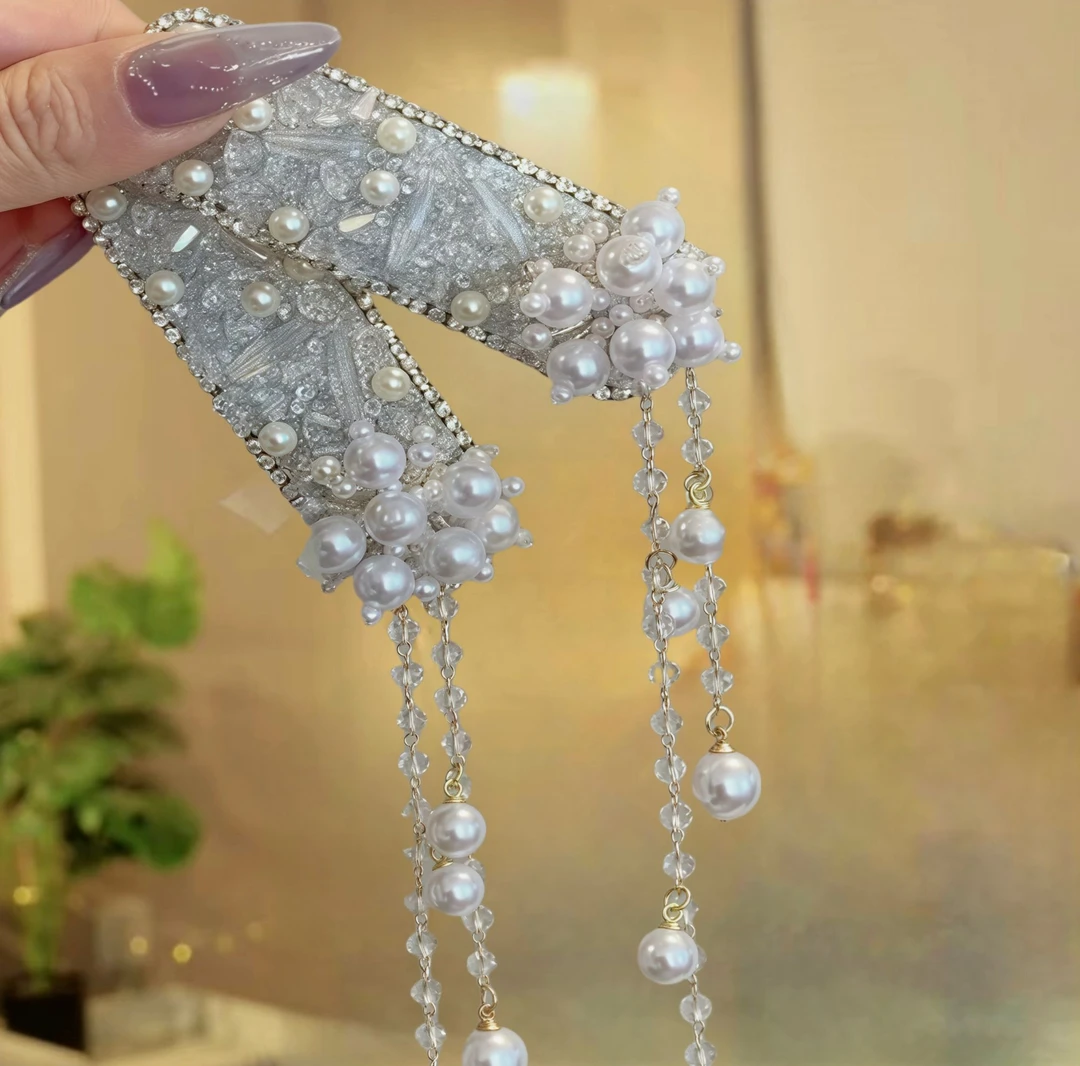 新款轻奢流苏冰晶亮闪珠珠掰掰夹复古民族风网红刘海侧边夹发夹