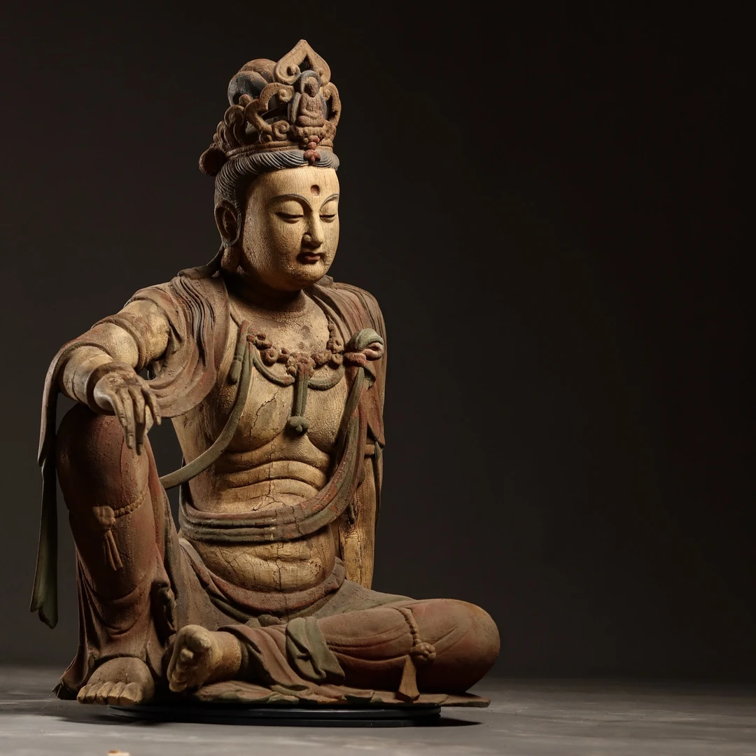 木雕•自在观音造像  木雕彩绘 尺寸高80 宽66 厚43