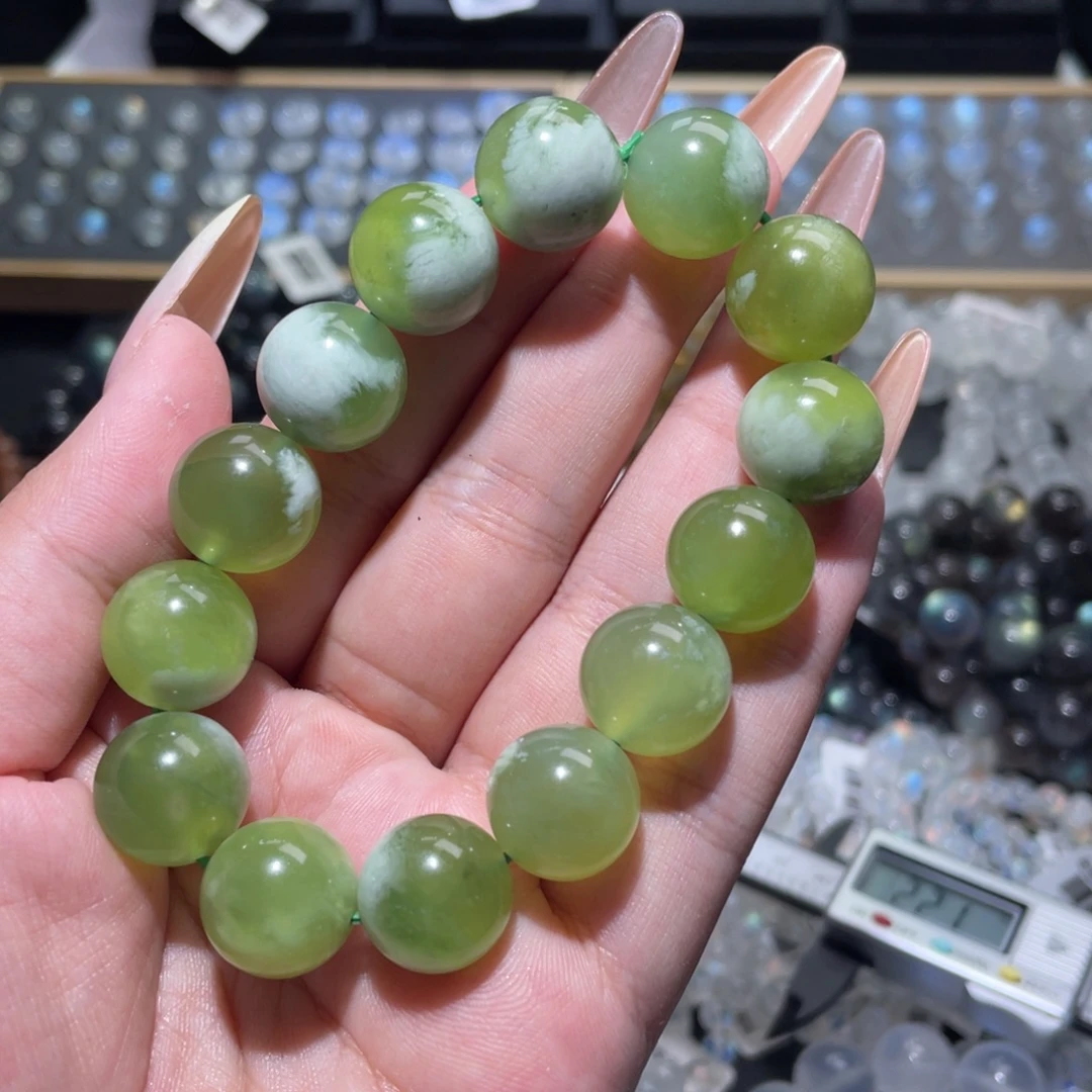 岫玉合金手链青提奶盖手链15mm