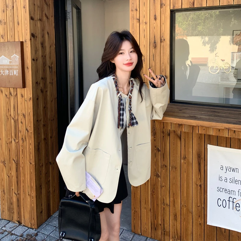 小众设计高级感格子拼接外套2025秋季新款休闲百搭松弛感韩系开衫