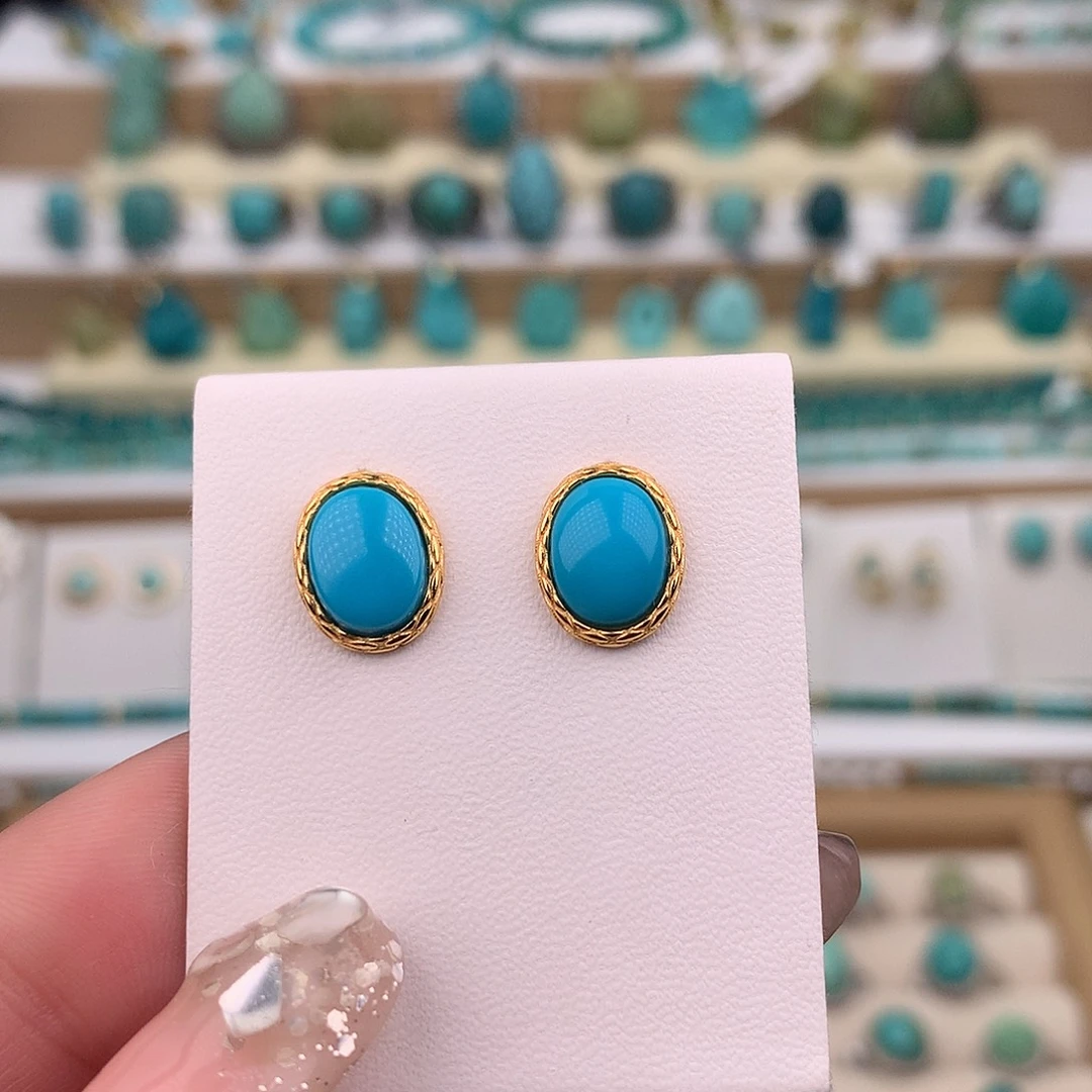 千***っ绿松石银S925镶嵌耳饰