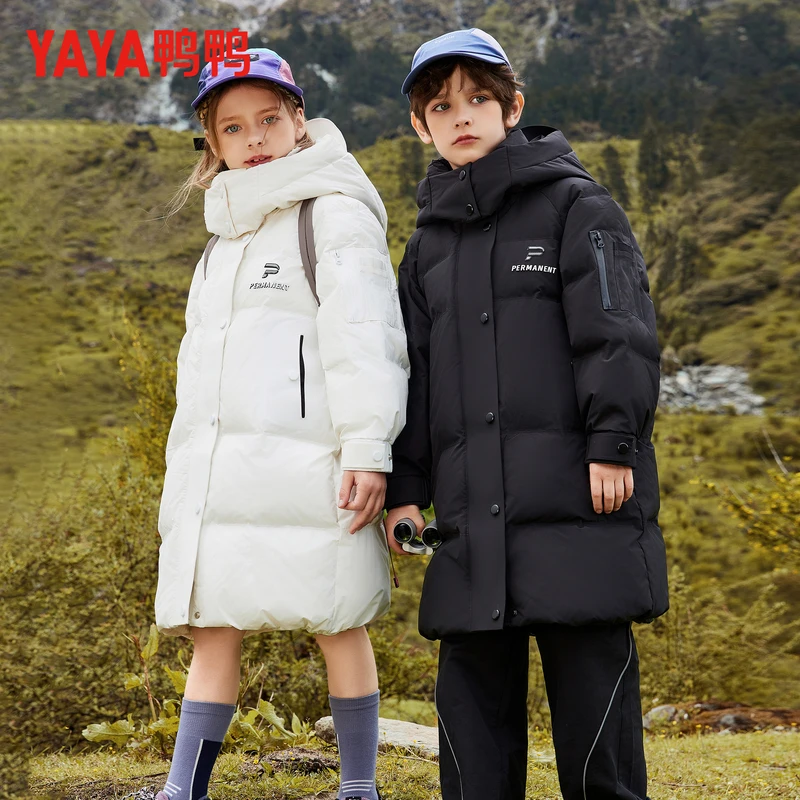 YAYA/鸭鸭儿童羽绒服男女童中长款连帽冬季中大童亲子装极寒外套
