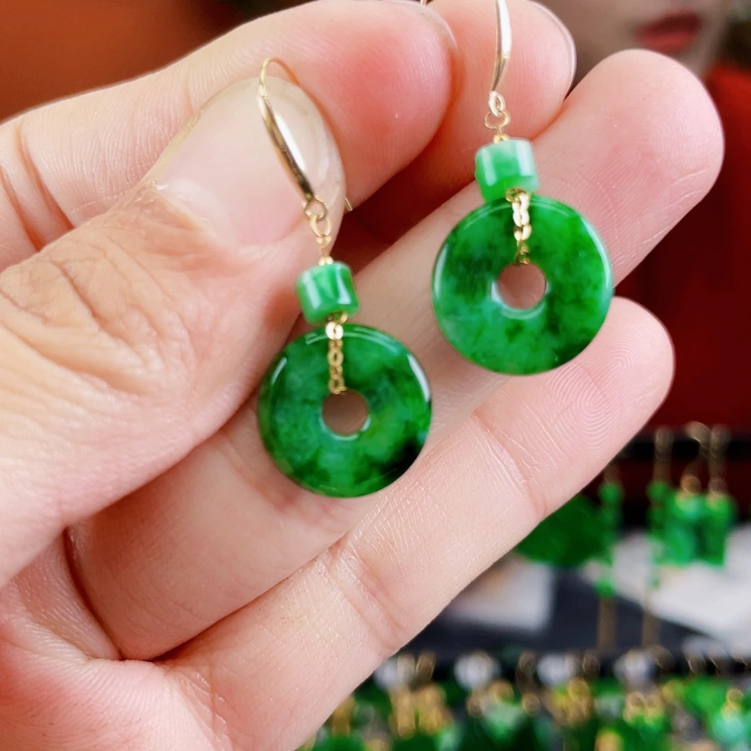 翡翠18K金镶嵌耳饰